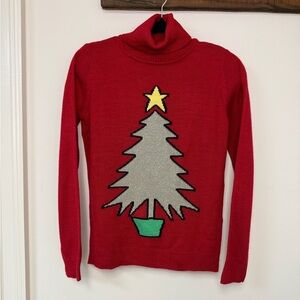 Context by Lord & Taylor: Women's Red Christmas Tree Turtleneck Sweater, Size S